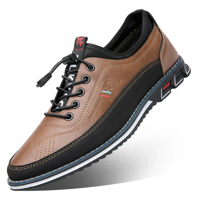 Herren Freizeit-Ledersneaker mit Kontrastsohle und Ziernähten