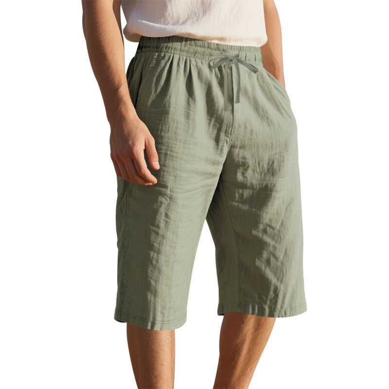 Herren Sommer-Shorts aus Baumwoll-Leinen mit elastischem Bund