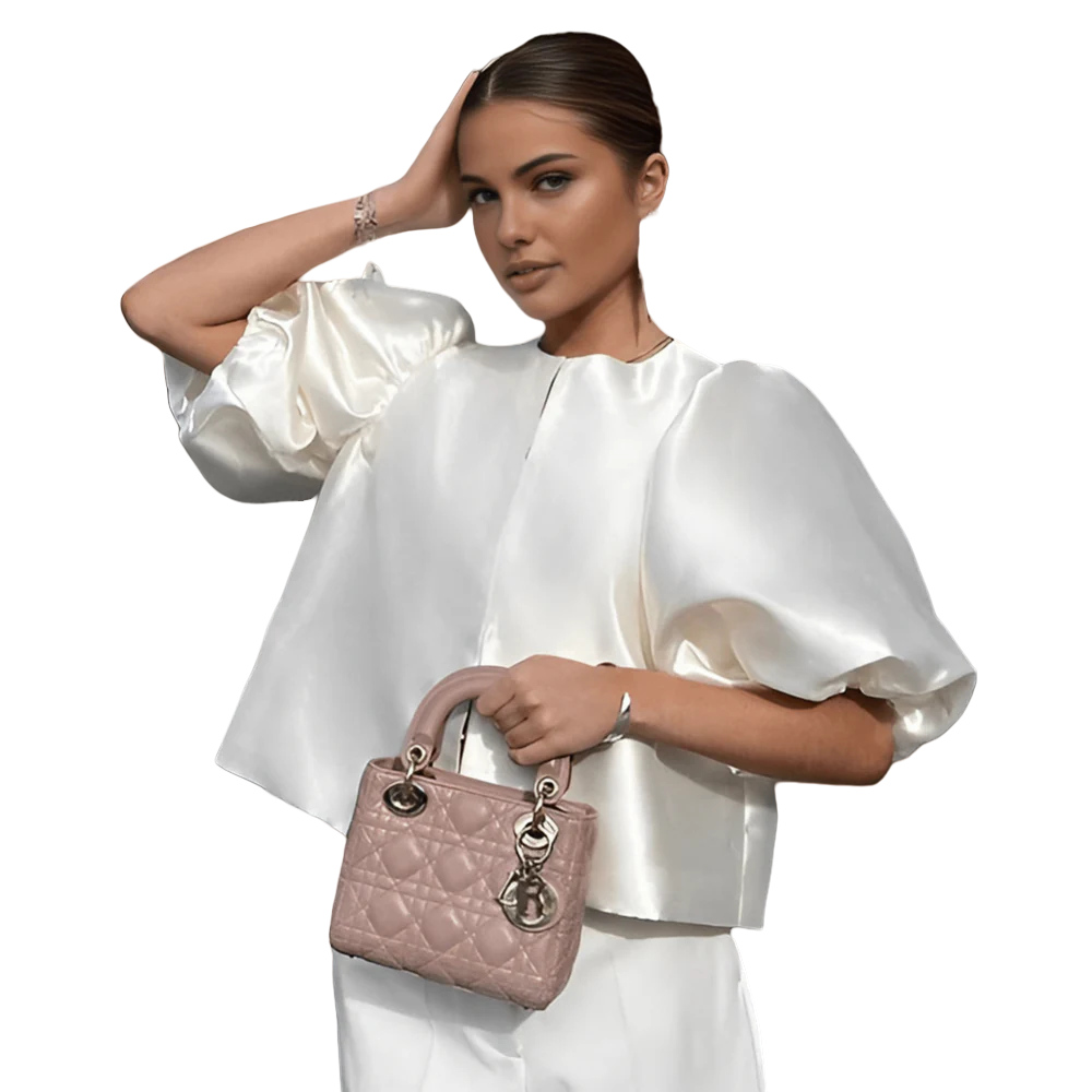 Elegante Satinbluse mit Puffärmeln und glänzender Oberfläche