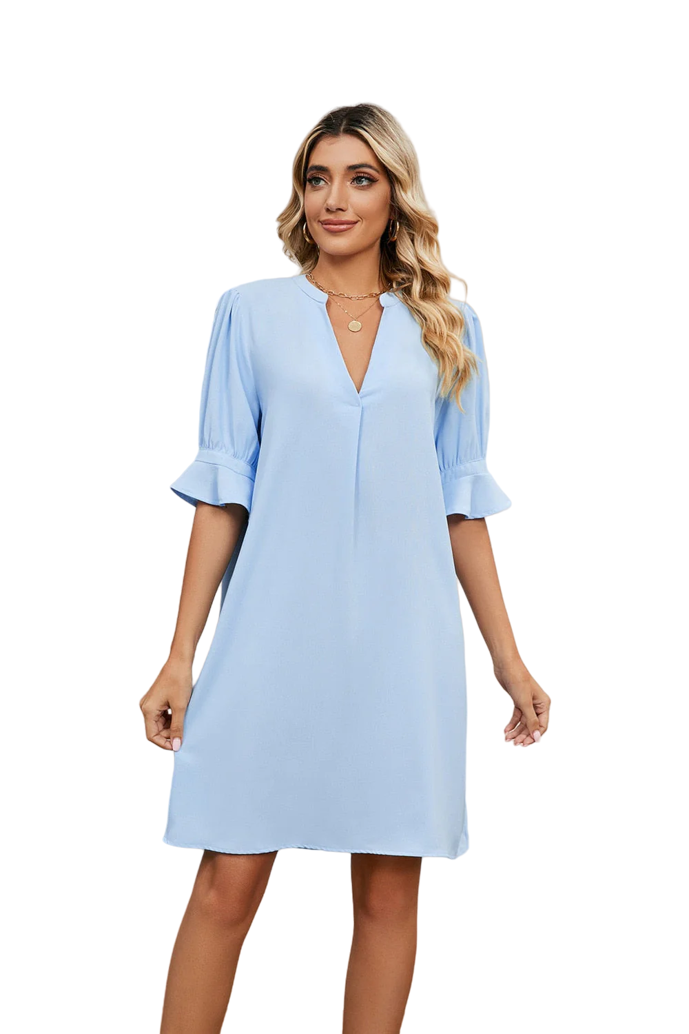 Minikleid Damen mit kurzen Ärmeln locker geschnitten für Sommer Büro Freizeit
