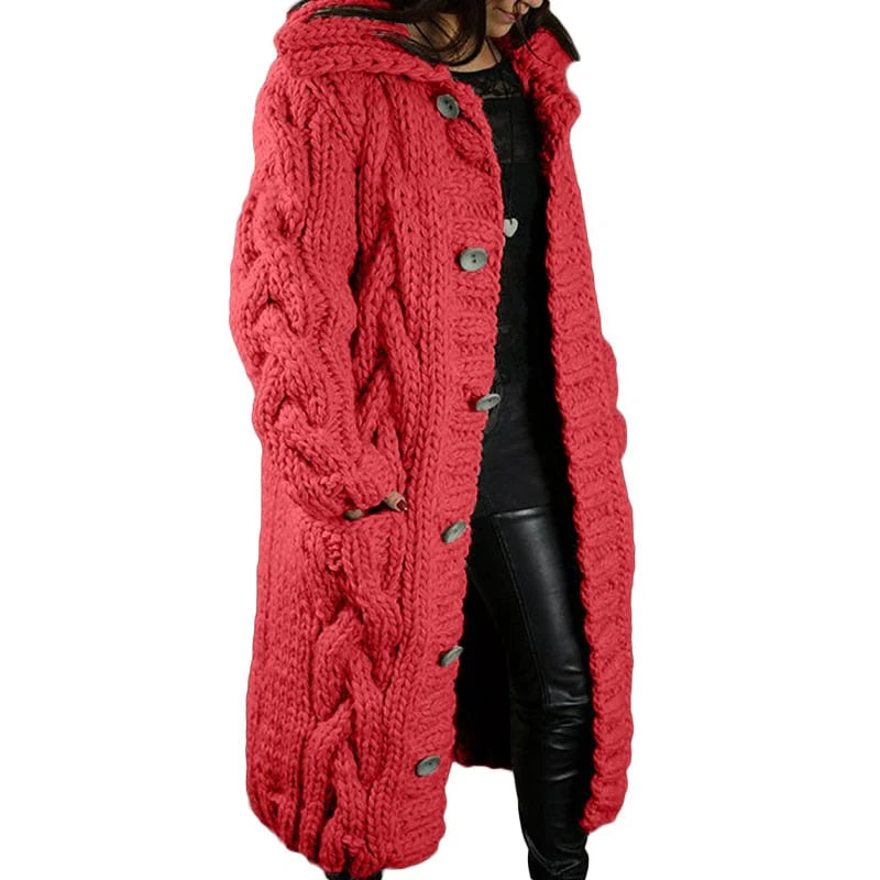 Lange Strickweste mit Kapuze im Grobstrickdesign für Damen
