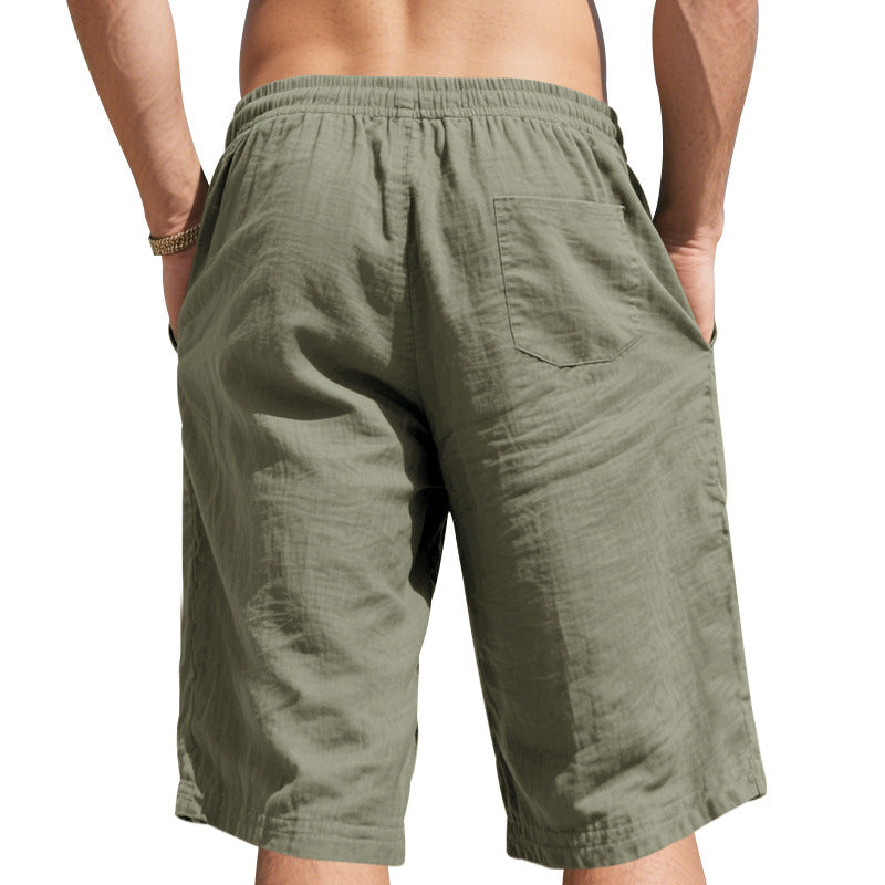 Herren Sommer-Shorts aus Baumwoll-Leinen mit elastischem Bund