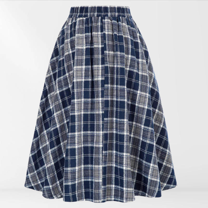 Kariertes A-Linien-Midirock für Damen mit hoher Taille