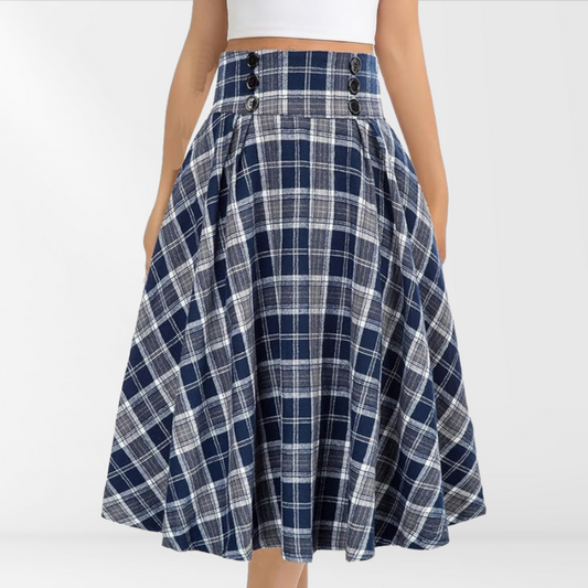 Kariertes A-Linien-Midirock für Damen mit hoher Taille