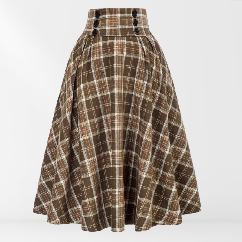 Kariertes A-Linien-Midirock für Damen mit hoher Taille