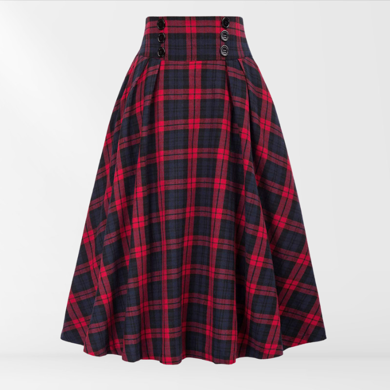 Kariertes A-Linien-Midirock für Damen mit hoher Taille
