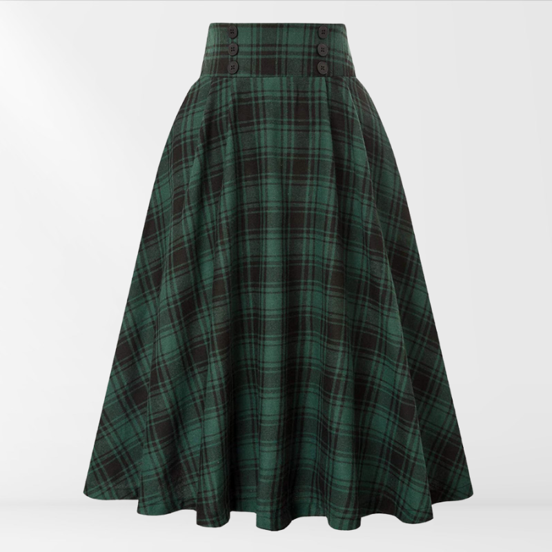 Kariertes A-Linien-Midirock für Damen mit hoher Taille