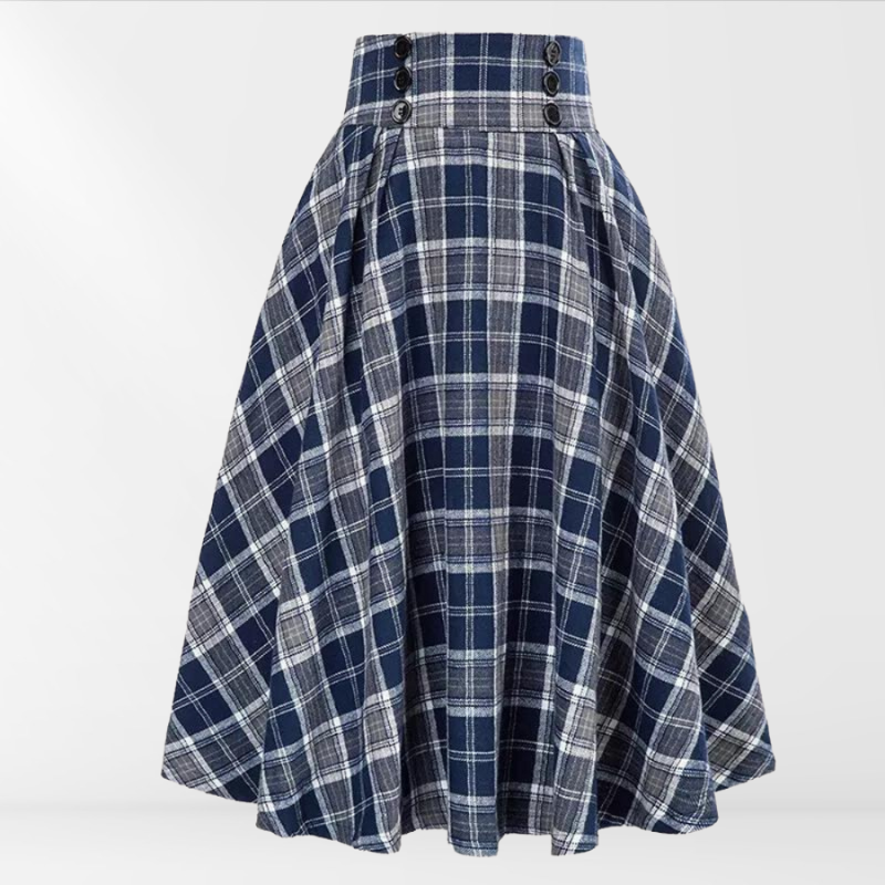 Kariertes A-Linien-Midirock für Damen mit hoher Taille