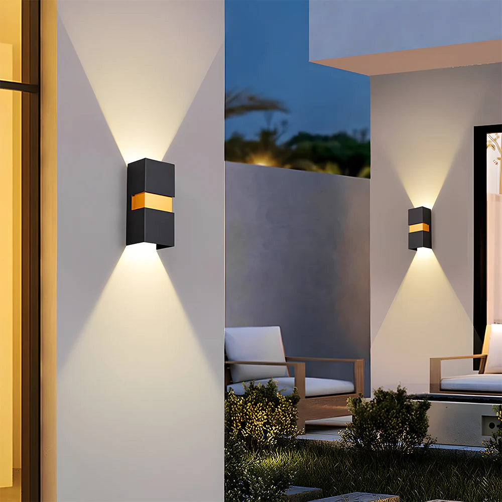Moderne rechteckige Doppelkopf -LED -Wandlampe im Freien