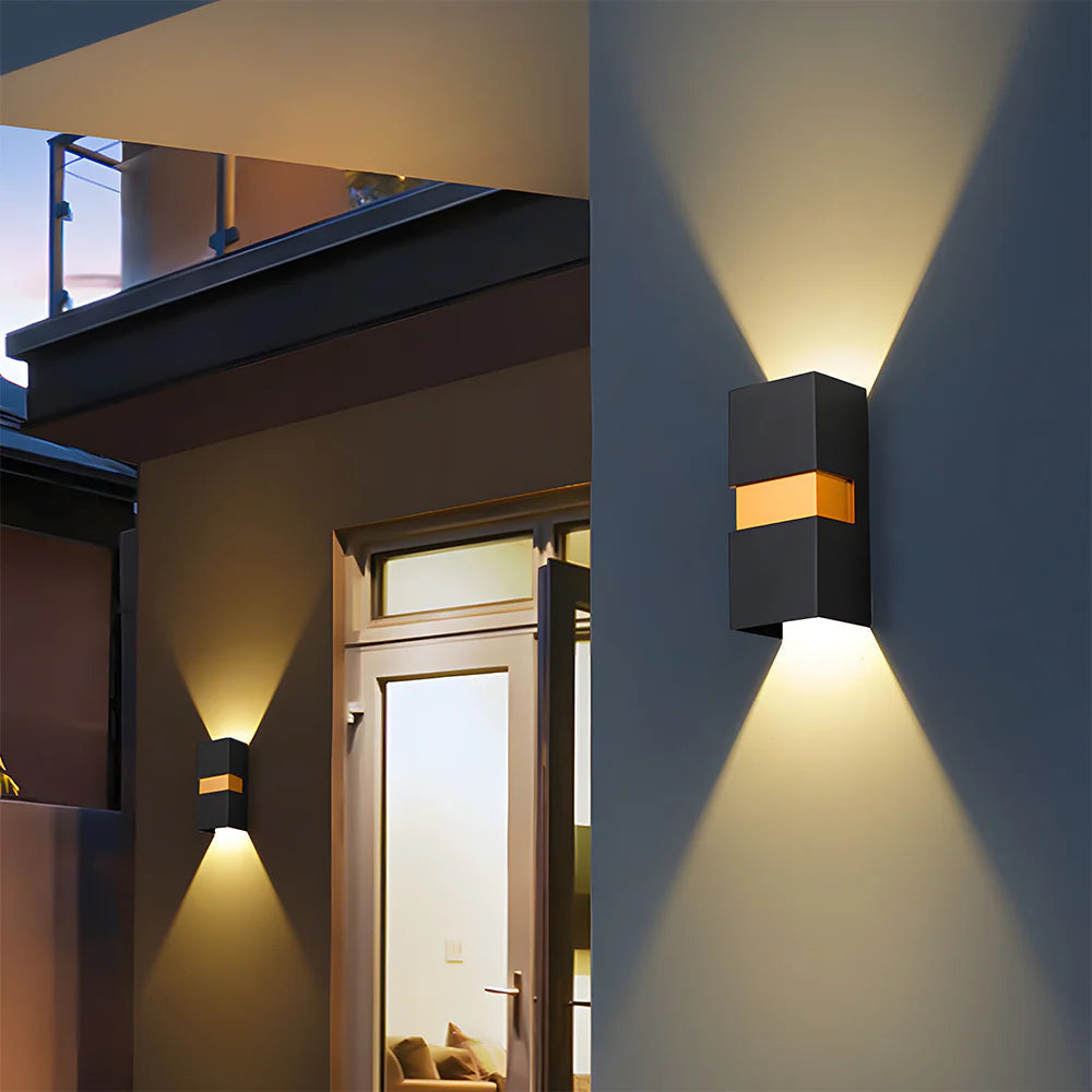 Moderne rechteckige Doppelkopf -LED -Wandlampe im Freien