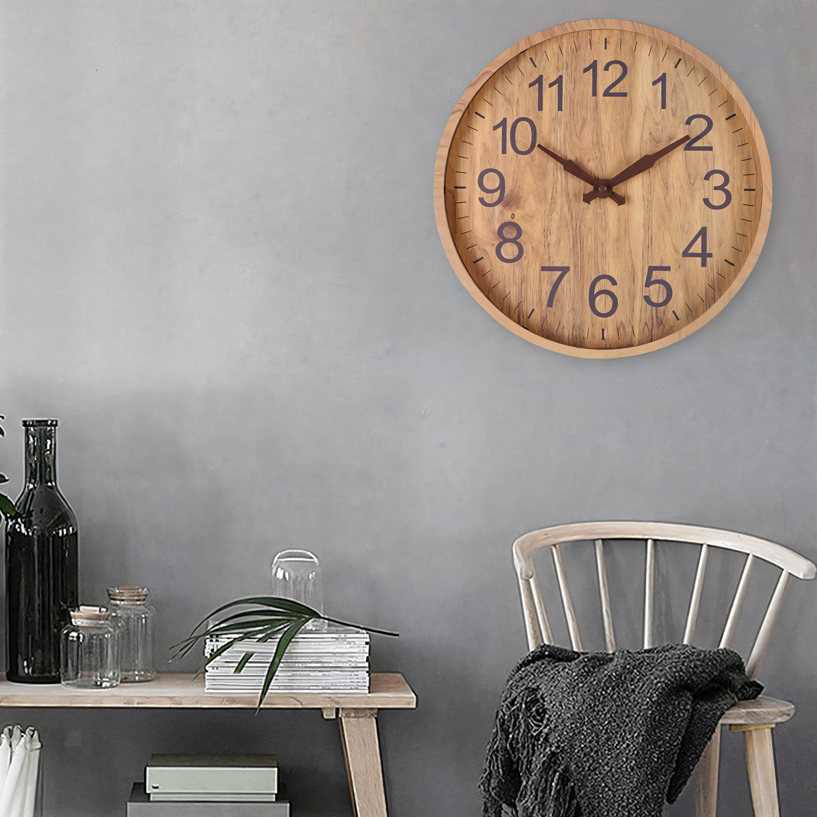 Geräuschlose Wanduhr aus Holz – Große gut lesbare Ziffern