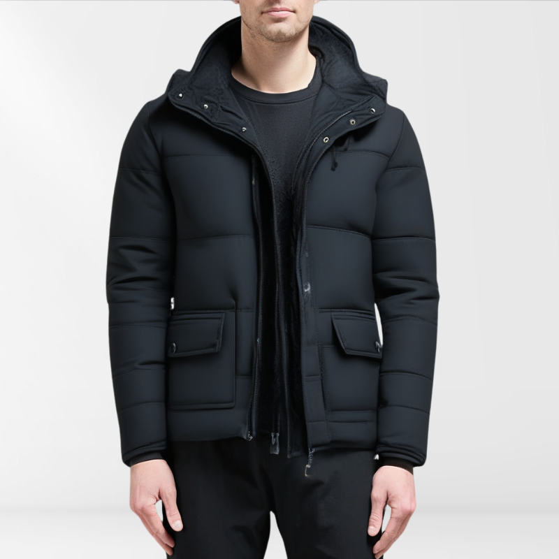 Herren Wintermantel Schwarz mit Fütterung