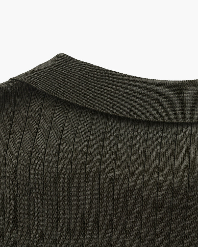 Herren Strickhemd kurzarm ohne Knopfleiste – Feinstrick mit Kragen