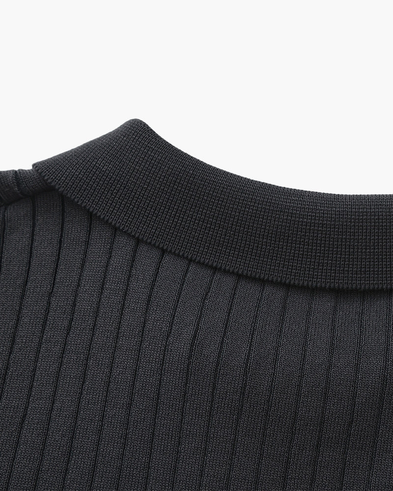 Herren Strickhemd kurzarm ohne Knopfleiste – Feinstrick mit Kragen
