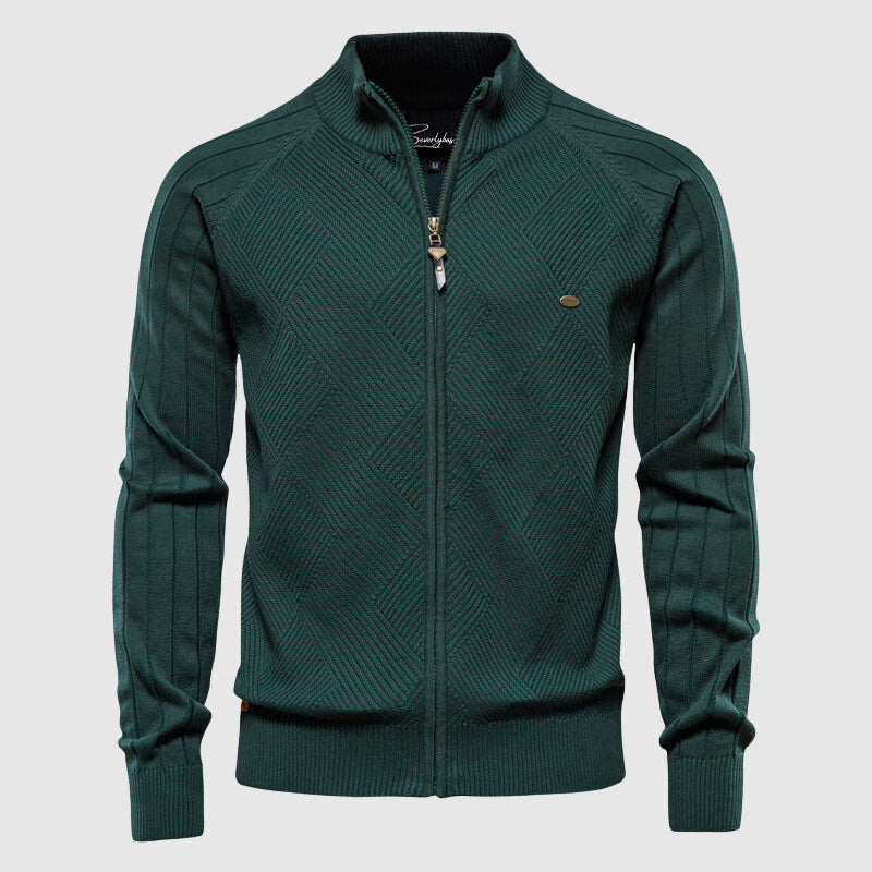 Herren Strickjacke mit Reißverschluss und Stehkragen für Frühling