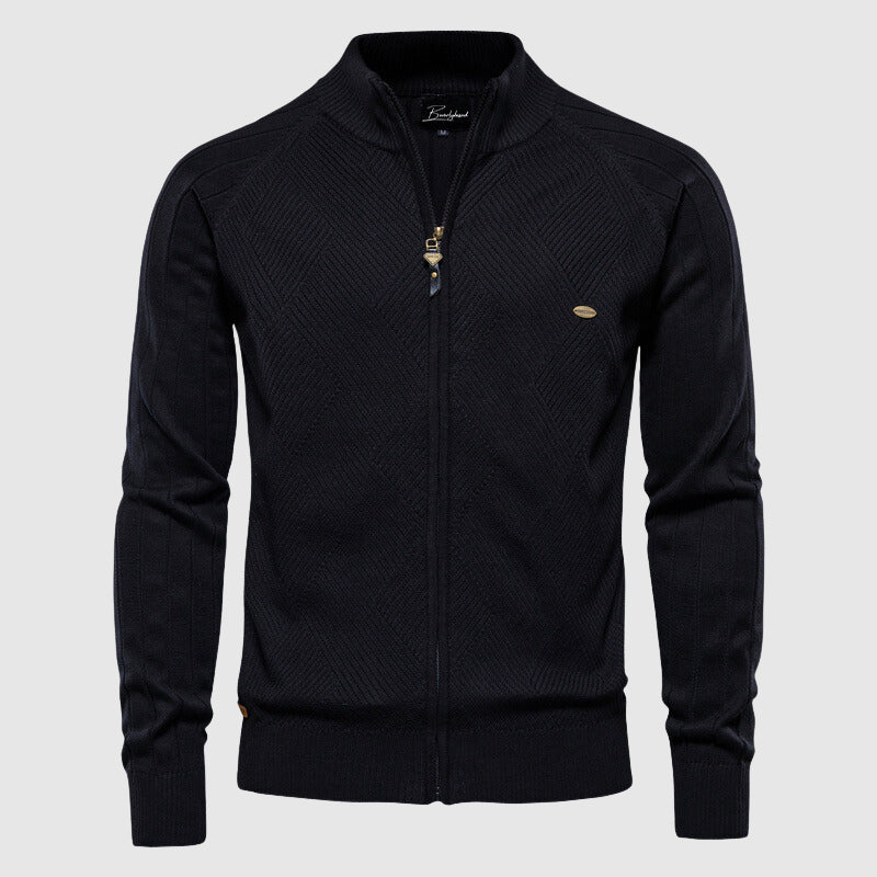Herren Strickjacke mit Reißverschluss und Stehkragen für Frühling