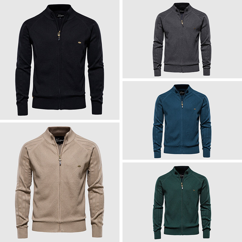Herren Strickjacke mit Reißverschluss und Stehkragen für Frühling