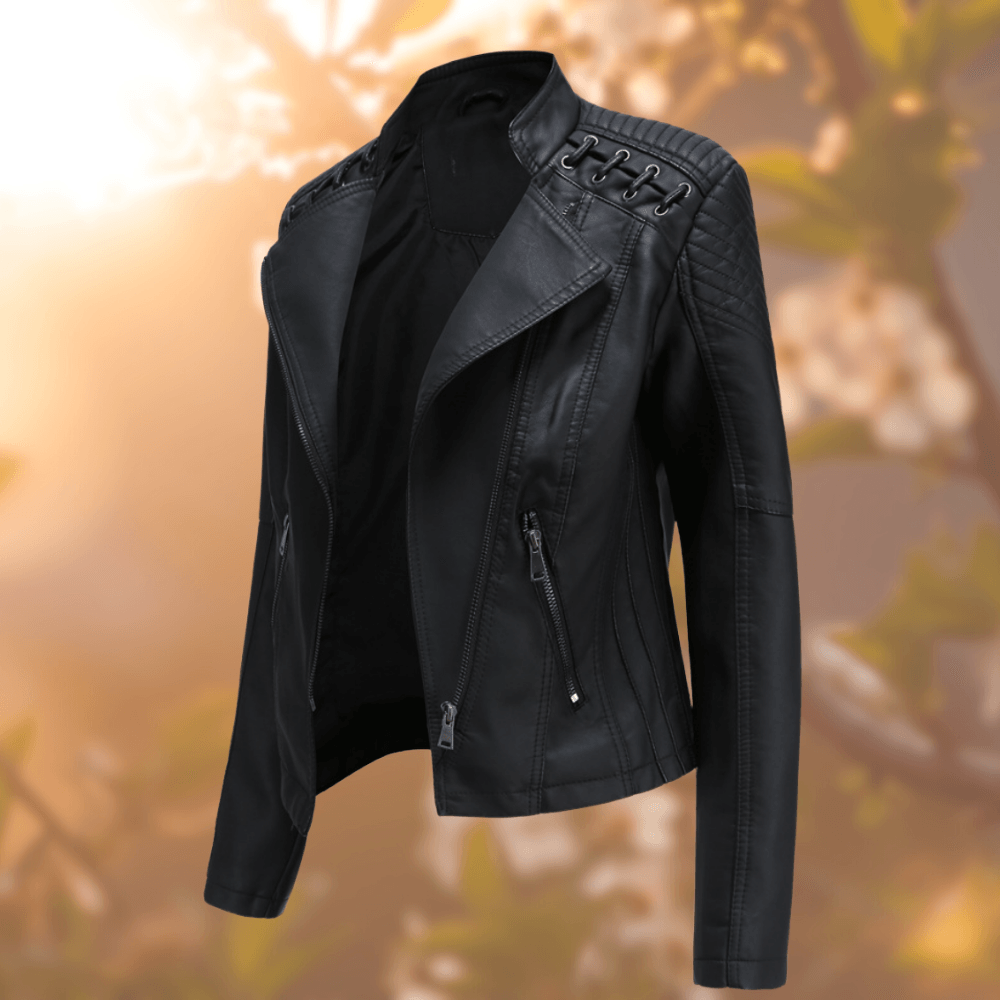 Klassische Damen-Lederjacke mit Reißverschluss und Zierdetails