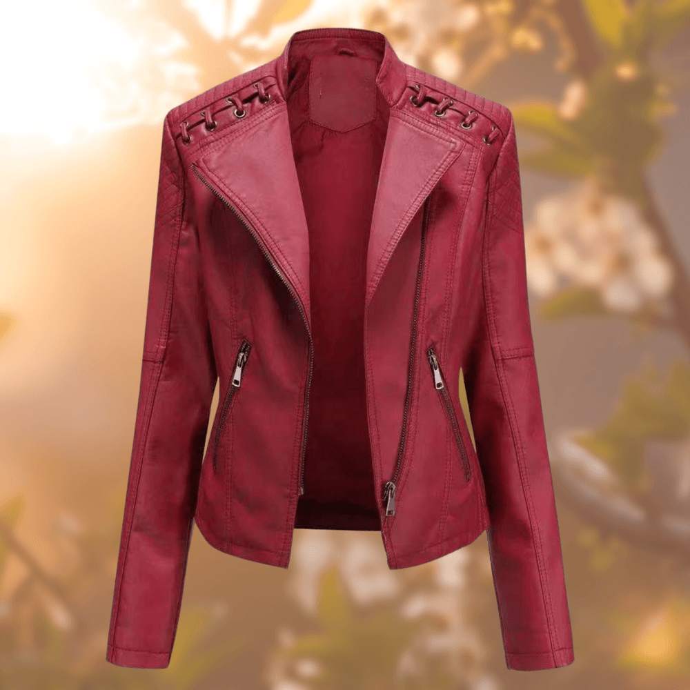 Klassische Damen-Lederjacke mit Reißverschluss und Zierdetails