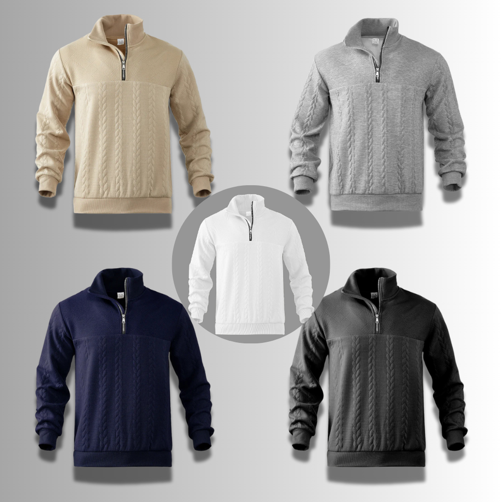 Herren Pullover Merinowolle halb Reißverschluss