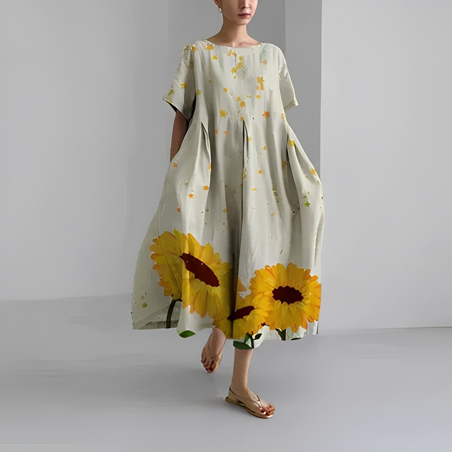 Locker geschnittenes Midikleid mit farbenfrohem Blumenprint