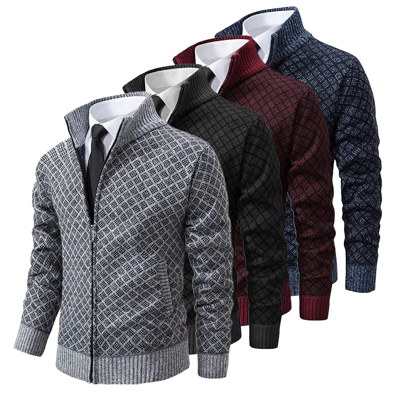 Gemustert Strickjacke mit Reißverschluss