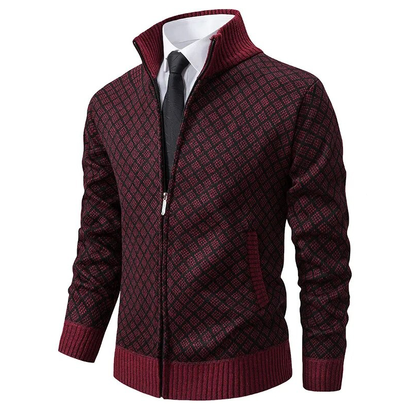 Gemustert Strickjacke mit Reißverschluss