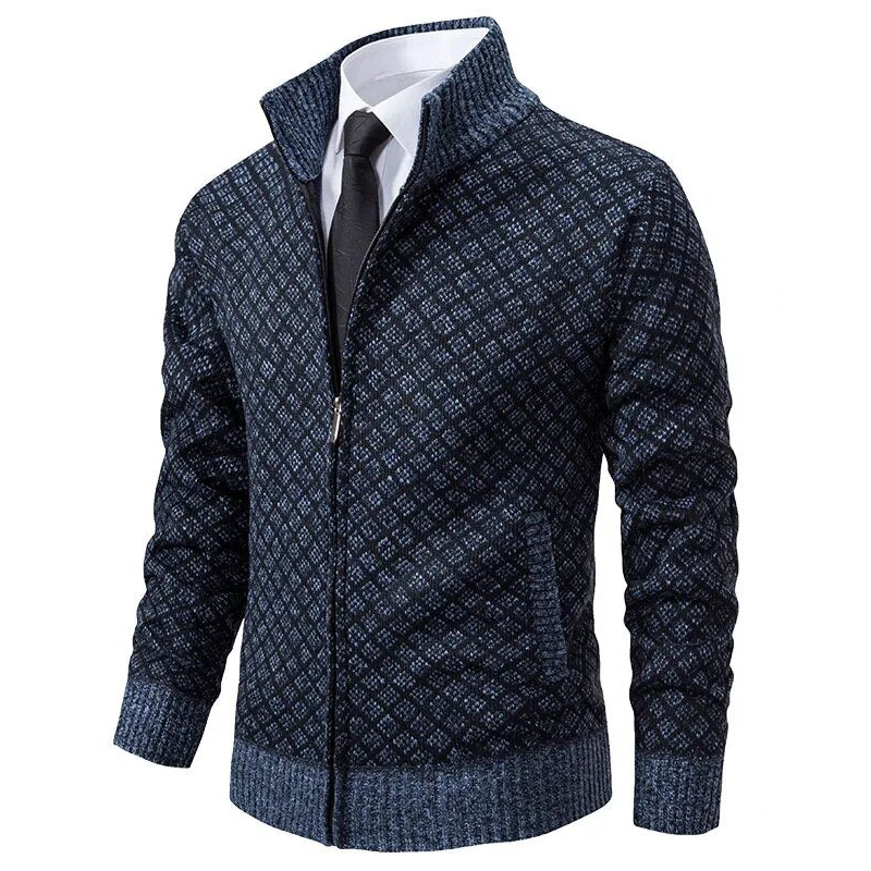 Gemustert Strickjacke mit Reißverschluss