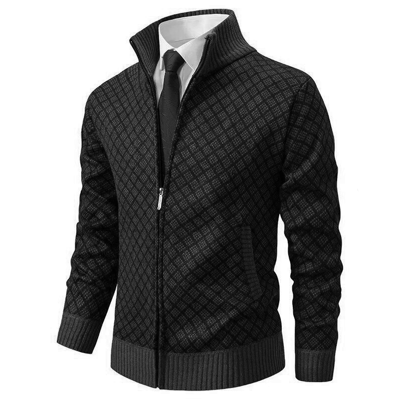 Gemustert Strickjacke mit Reißverschluss