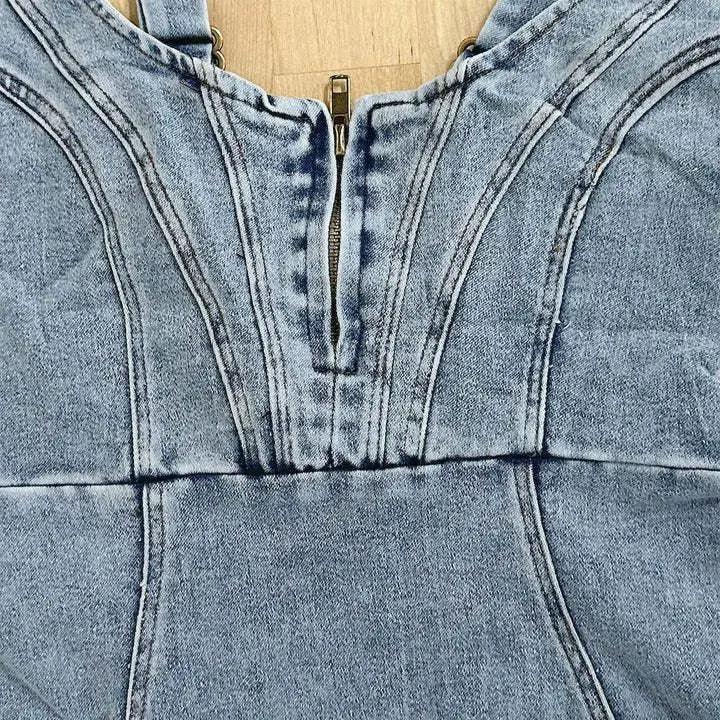 Midikleid Damen Denim Verstellbare Träger Bodycon