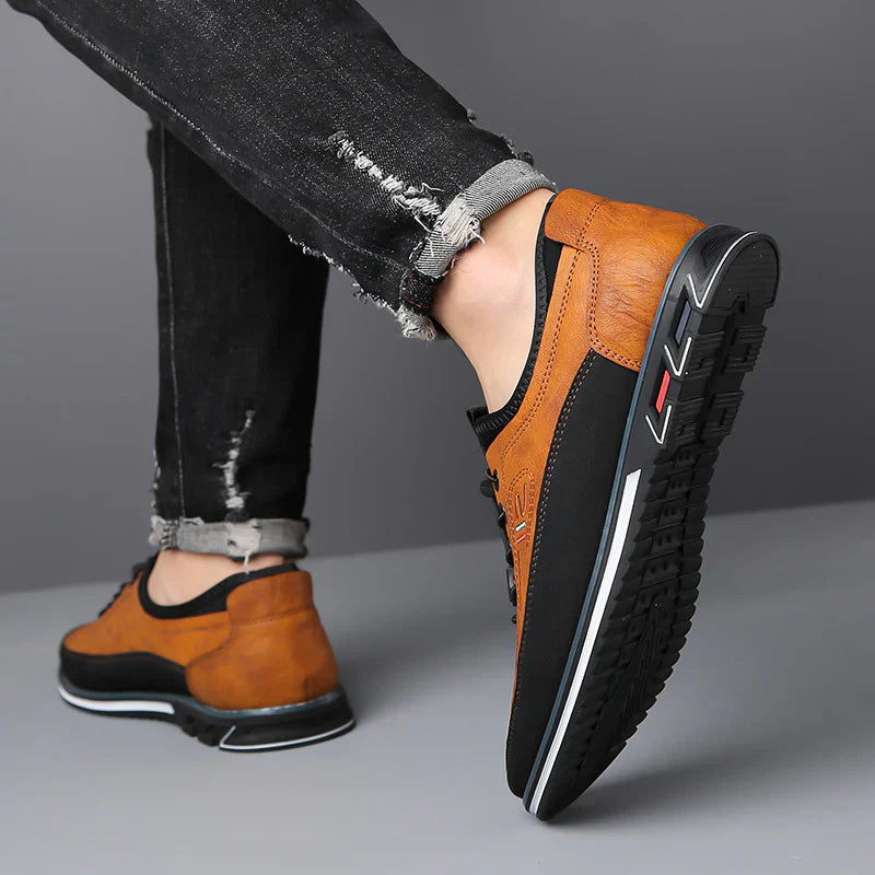 Herren Freizeit-Ledersneaker mit Kontrastsohle und Ziernähten