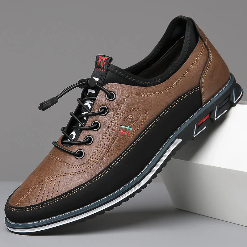 Herren Freizeit-Ledersneaker mit Kontrastsohle und Ziernähten