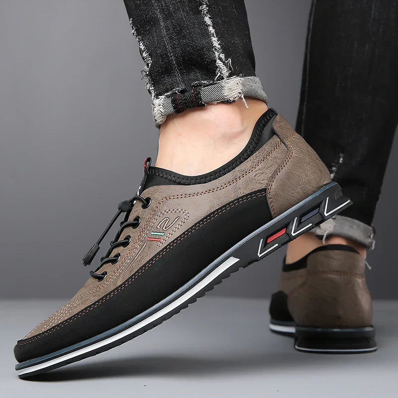 Herren Freizeit-Ledersneaker mit Kontrastsohle und Ziernähten