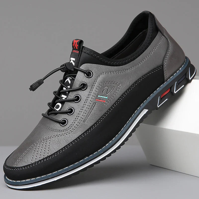 Herren Freizeit-Ledersneaker mit Kontrastsohle und Ziernähten