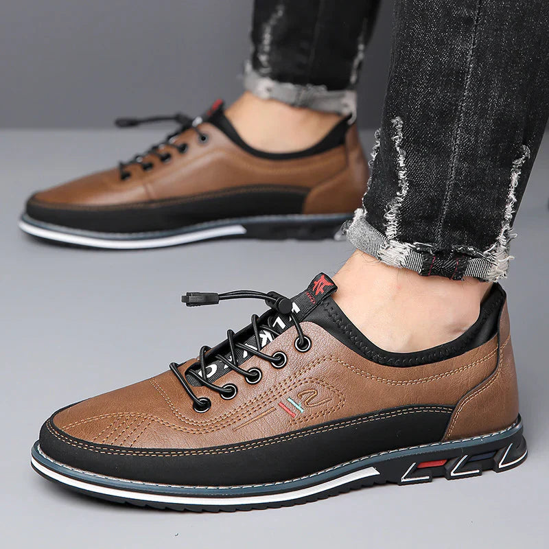 Herren Freizeit-Ledersneaker mit Kontrastsohle und Ziernähten