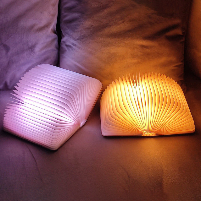 LED Buchlampe Holz Faltbar USB wiederaufladbar RGB Warmlicht