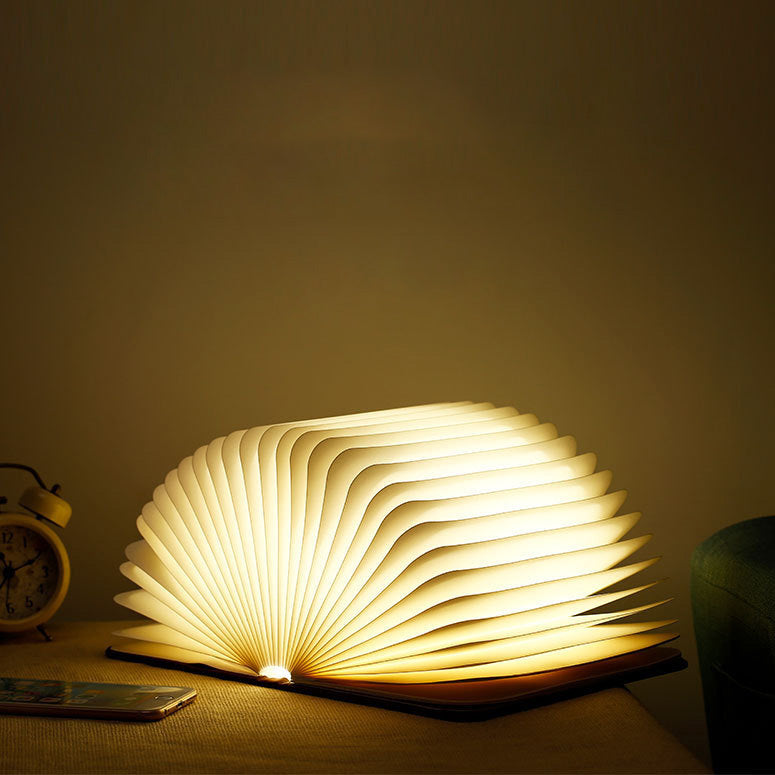 LED Buchlampe Holz Faltbar USB wiederaufladbar RGB Warmlicht