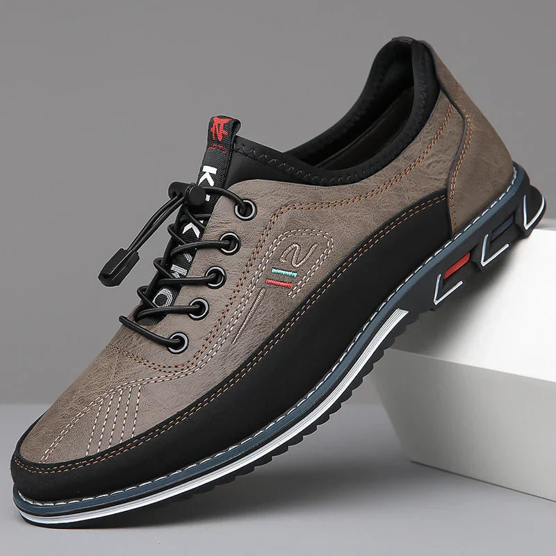 Herren Freizeit-Ledersneaker mit Kontrastsohle und Ziernähten