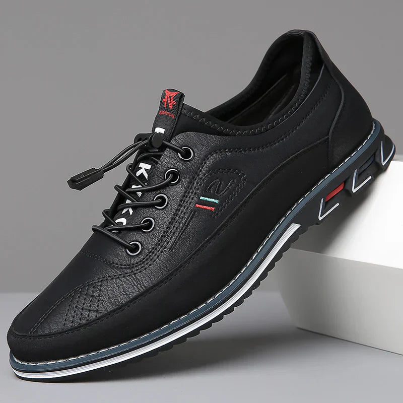Herren Freizeit-Ledersneaker mit Kontrastsohle und Ziernähten