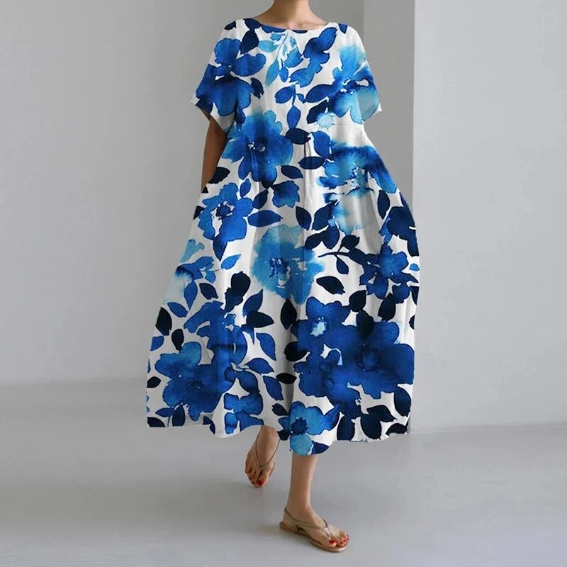 Locker geschnittenes Midikleid mit farbenfrohem Blumenprint