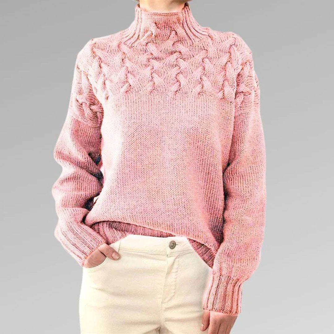Damen Rollkragenpullover mit Zopfmuster