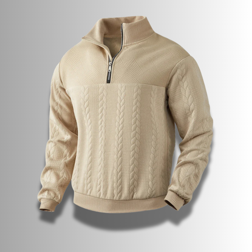 Herren Pullover Merinowolle halb Reißverschluss