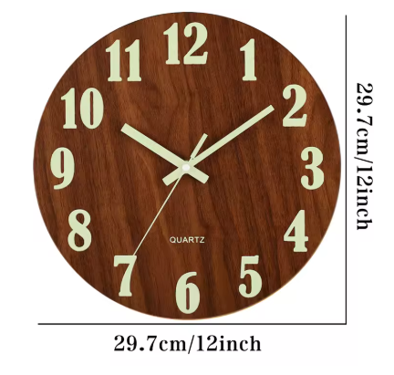 Holz Wanduhr mit Nachtleuchtfunktion
