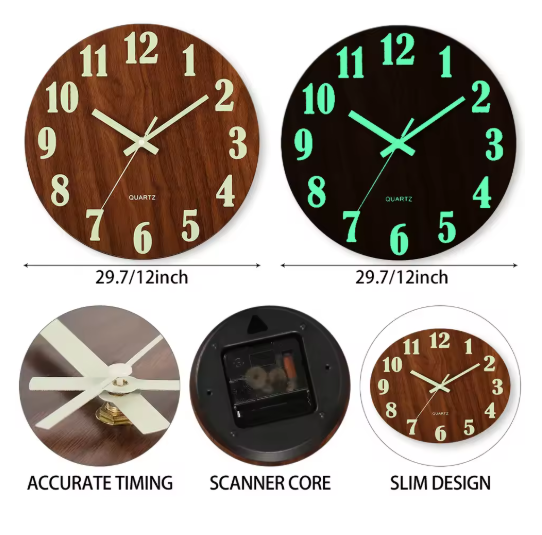 Holz Wanduhr mit Nachtleuchtfunktion