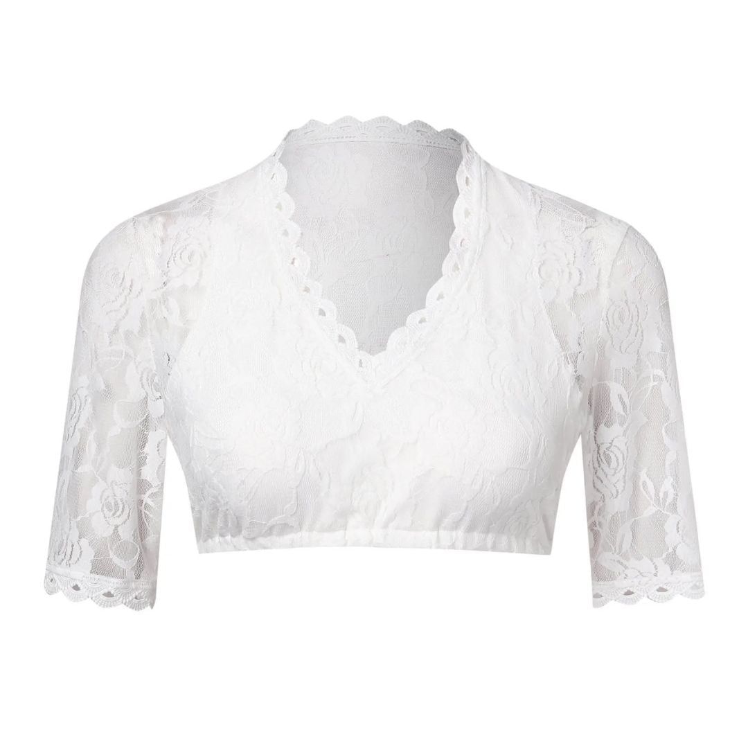 Spitzen-Dirndlbluse mit V-Ausschnitt im Crop-Stil
