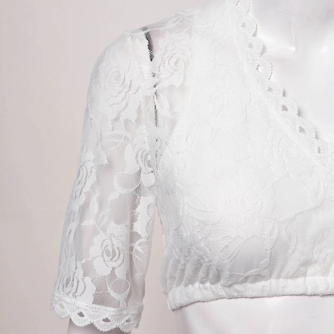 Spitzen-Dirndlbluse mit V-Ausschnitt im Crop-Stil