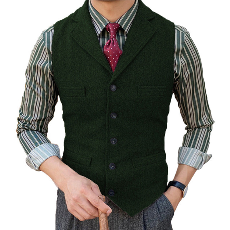 Herren Vintage Weste aus Wollmischung mit Reverskragen und Einreiher-Design