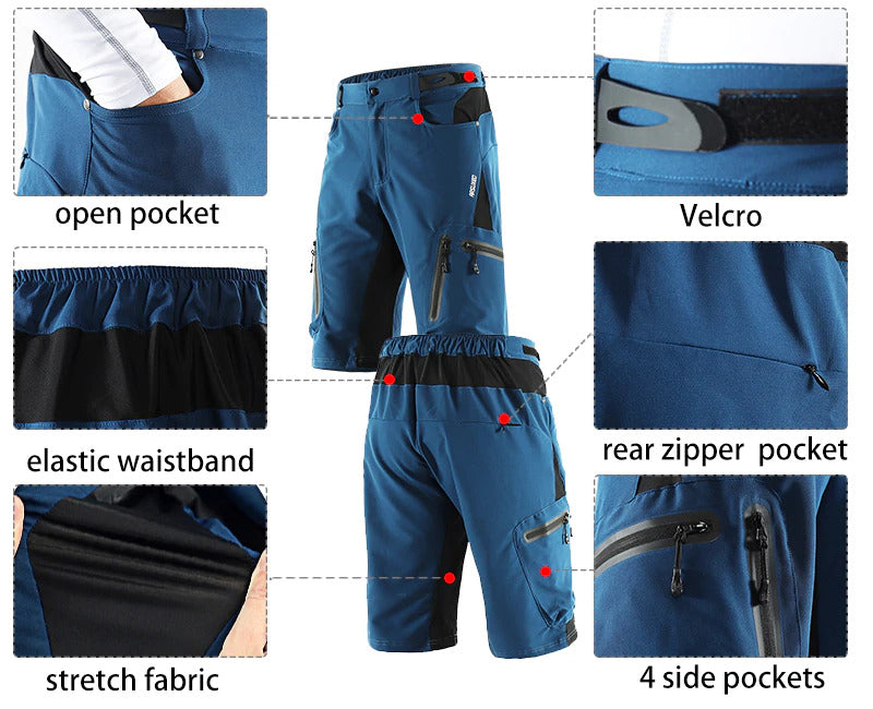Herren Outdoor Radhose mit atmungsaktivem Material und Reißverschlusstaschen