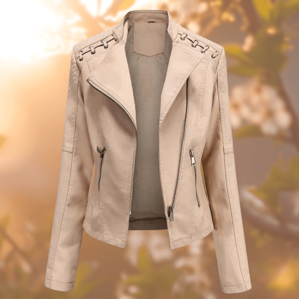 Klassische Damen-Lederjacke mit Reißverschluss und Zierdetails