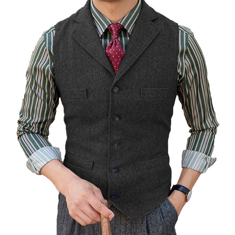 Herren Vintage Weste aus Wollmischung mit Reverskragen und Einreiher-Design